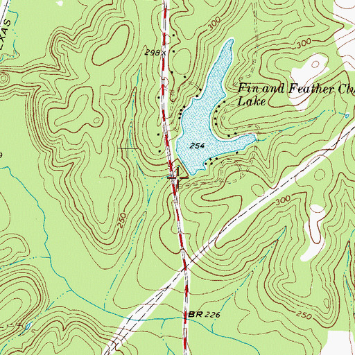 Topographic Map of Fin and Feather Club Dam, TX