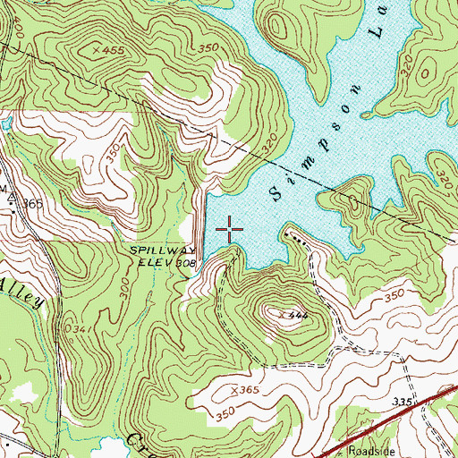 Topographic Map of Simpson Lake Dam, TX
