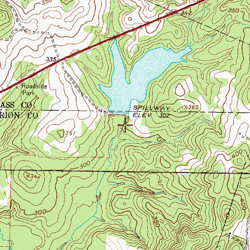Topographic Map of Rhyne Dam, TX