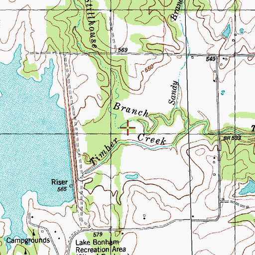 Topographic Map of Lake Bonham Dam, TX