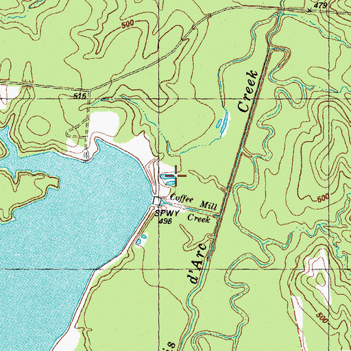 Topographic Map of Coffee Mill Creek Dam, TX