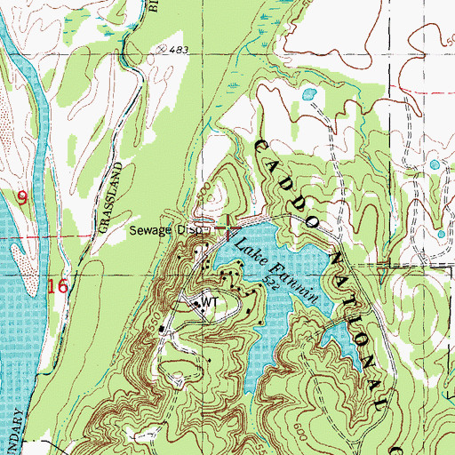 Topographic Map of Lake Fannin Dam, TX