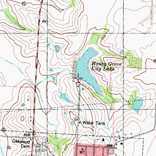 Topographic Map of Honey Grove City Lake, TX