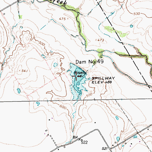 Topographic Map of Soil Conservation Service Site 49 Reservoir, TX