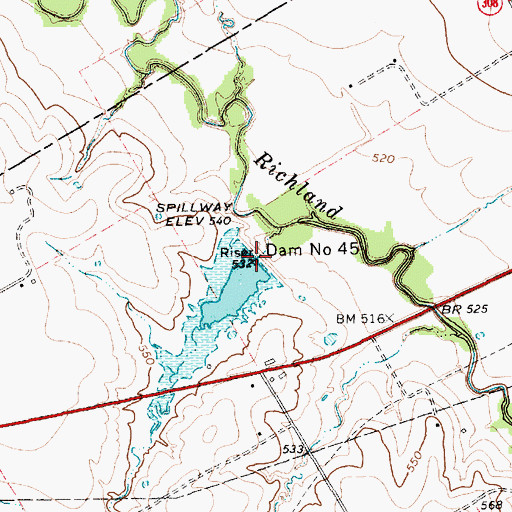 Topographic Map of Soil Conservation Service Site 45 Dam, TX