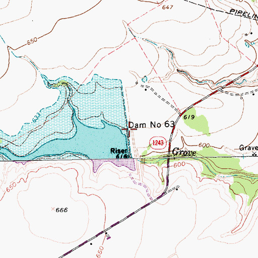 Topographic Map of Soil Conservation Service Site 63 Dam, TX