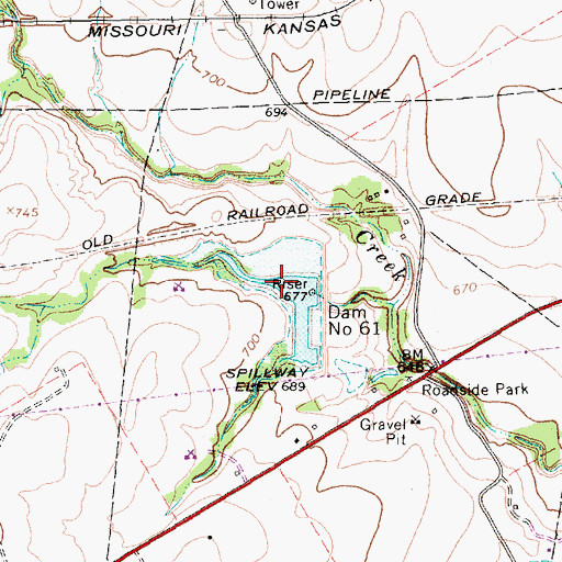 Topographic Map of Soil Conservation Service Site 61 Reservoir, TX