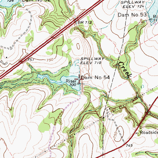 Topographic Map of Soil Conservation Service Site 54 Dam, TX