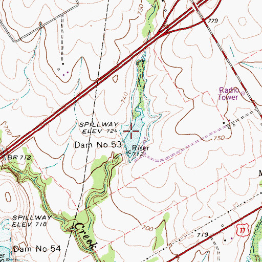 Topographic Map of Soil Conservation Service Site 53 Reservoir, TX