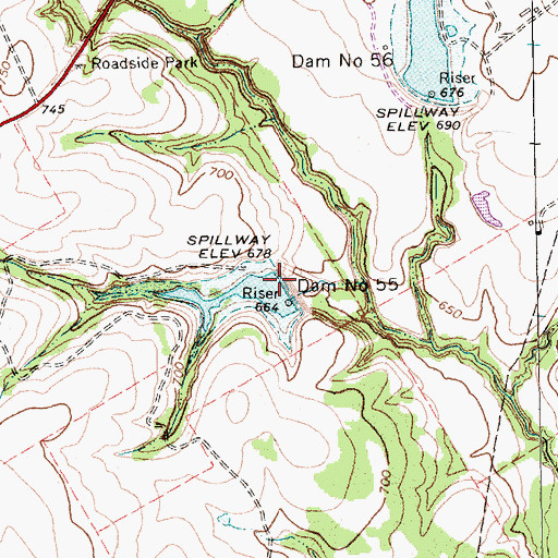 Topographic Map of Soil Conservation Service Site 55 Dam, TX