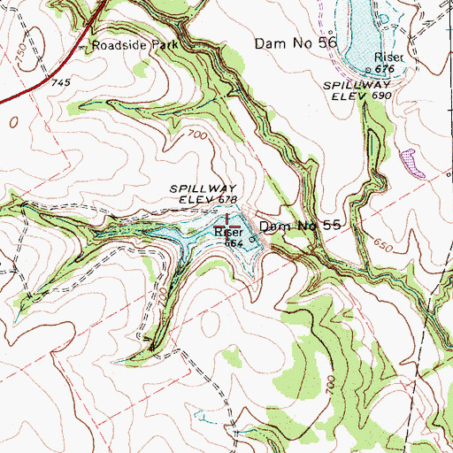 Topographic Map of Soil Conservation Service Site 55 Reservoir, TX