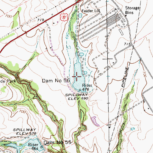 Topographic Map of Soil Conservation Service Site 56 Reservoir, TX