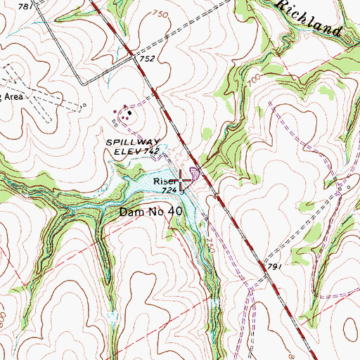 Topographic Map of Soil Conservation Service Site 40 Reservoir, TX