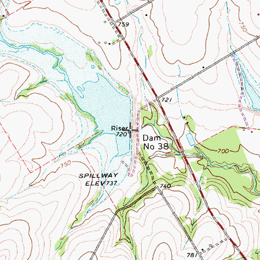 Topographic Map of Soil Conservation Service Site 38 Dam, TX
