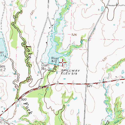 Topographic Map of Soil Conservation Service Site 3 Reservoir, TX