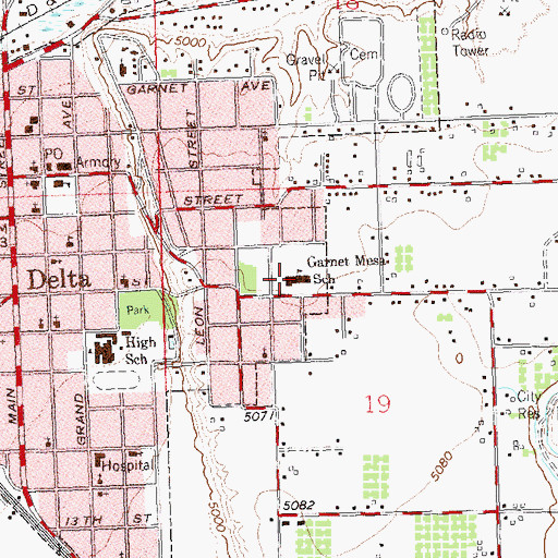 Topographic Map of Garnet Mesa Elementary School, CO