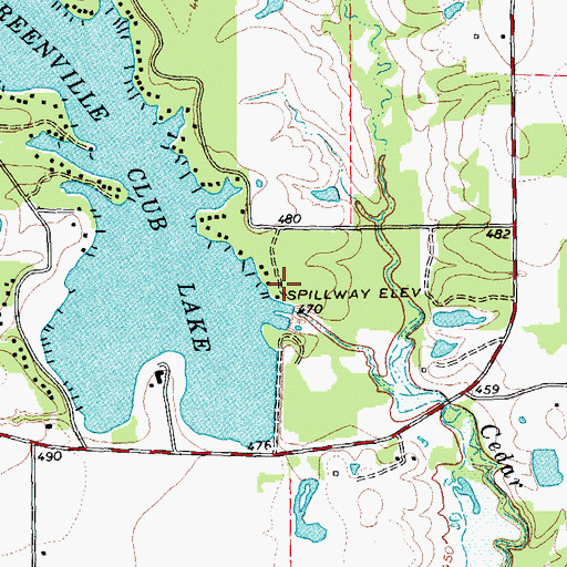 Topographic Map of Greenville Club Lake Dam, TX