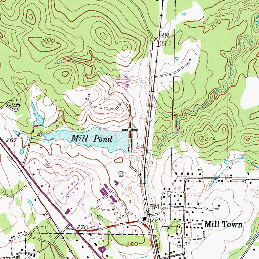 Topographic Map of Mill Pond Dam, TX