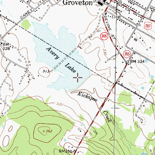 Topographic Map of Lower Lake Avery Dam, TX