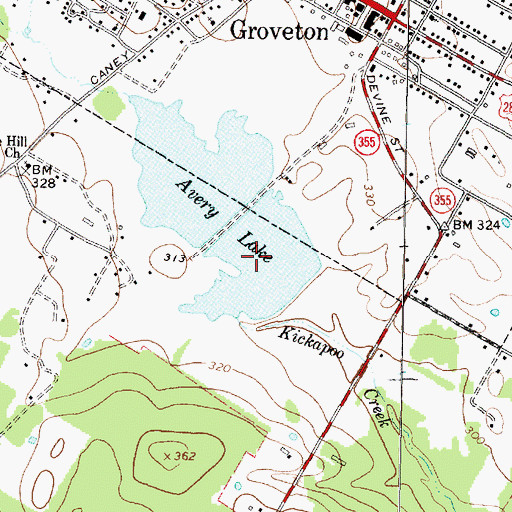 Topographic Map of Lower Lake Avery, TX