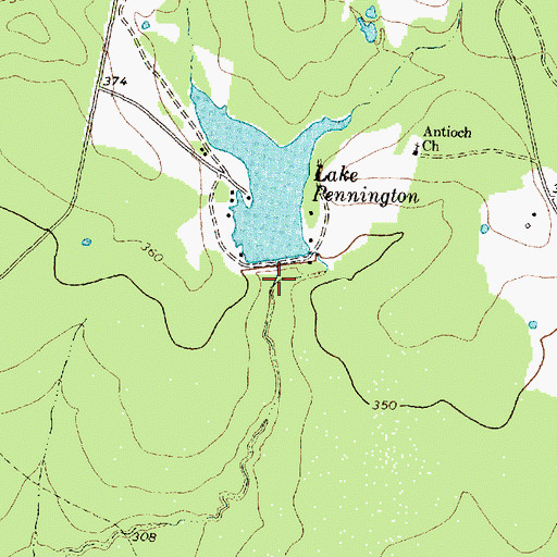 Topographic Map of Lake Pennington Dam, TX