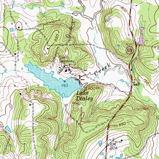 Topographic Map of Lake Dealey Dam, TX