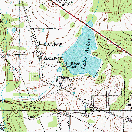 Topographic Map of Lake Acker Dam, TX