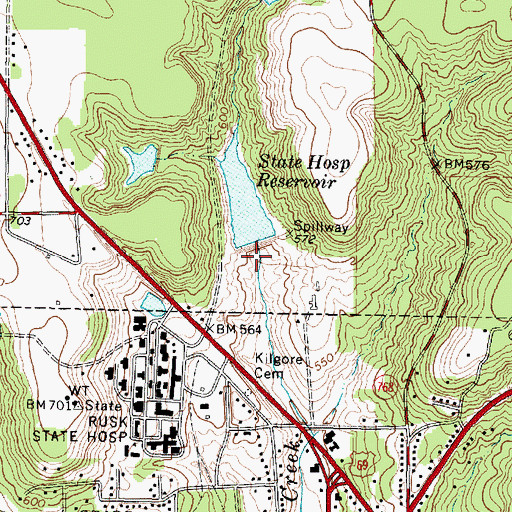 Topographic Map of Hospital Lake Dam, TX