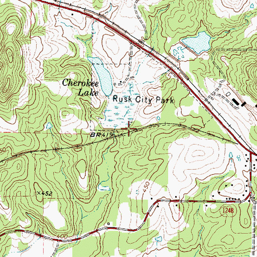 Topographic Map of Rusk Ore Mine Reservoir, TX