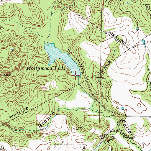 Topographic Map of Hollywood Lake Dam, TX
