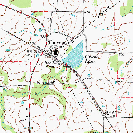 Topographic Map of Crush Lake Dam, TX