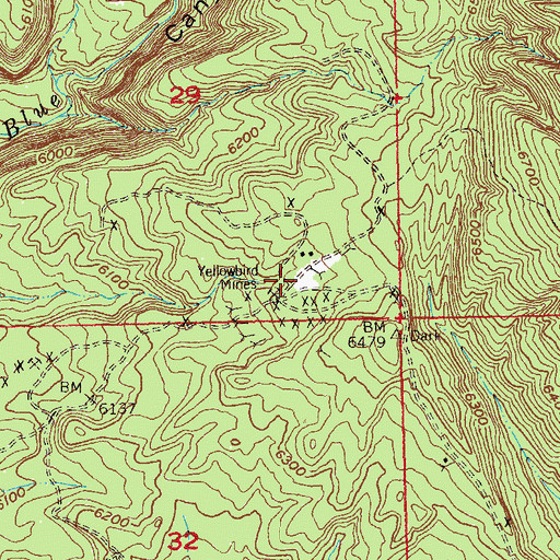 Topographic Map of Yellowbird Mines, CO