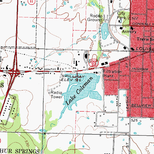 Topographic Map of Lake Coleman Dam, TX