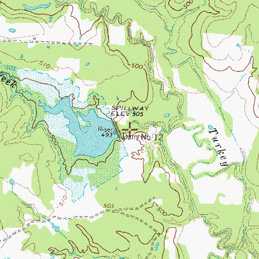 Topographic Map of Soil Conservation Service Site 12 Reservoir, TX