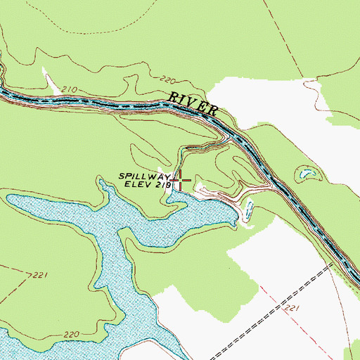 Topographic Map of Blue Lake Dam, TX