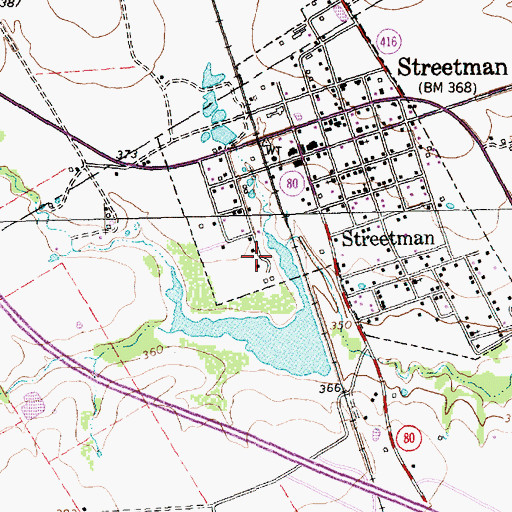 Topographic Map of Streetman Lake Dam, TX