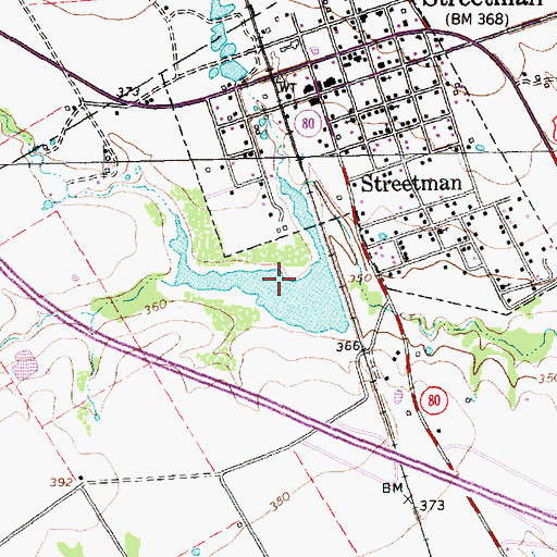 Topographic Map of Streetman Lake, TX