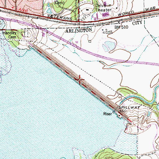 Topographic Map of Arlington Dam, TX