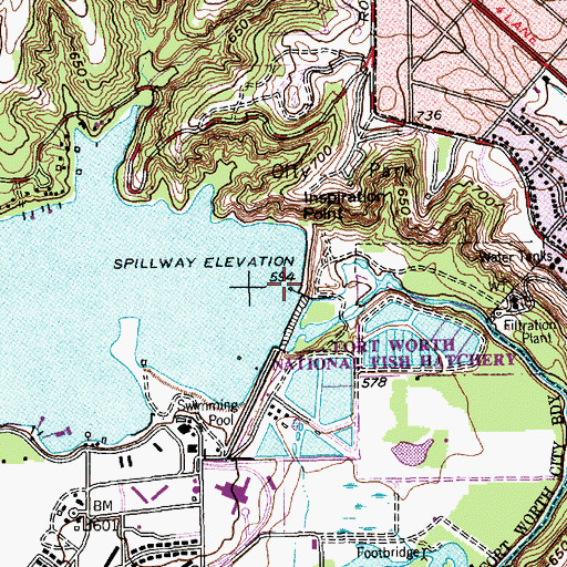 Topographic Map of Lake Worth Dam, TX