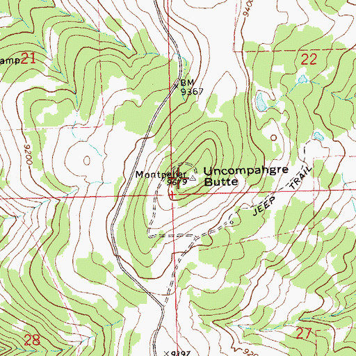 Topographic Map of Uncompahgre Butte, CO