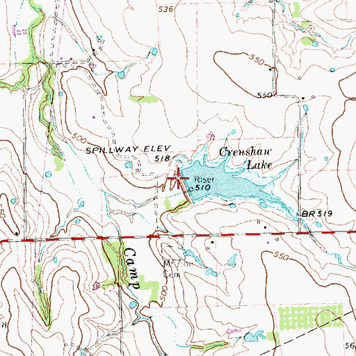 Topographic Map of Soil Conservation Service Site 3c Dam, TX