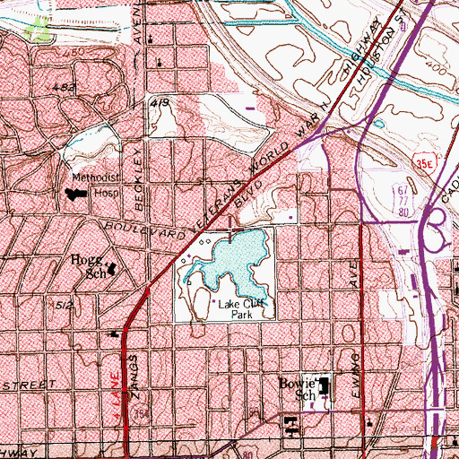 Topographic Map of Lake Cliff Park Dam, TX