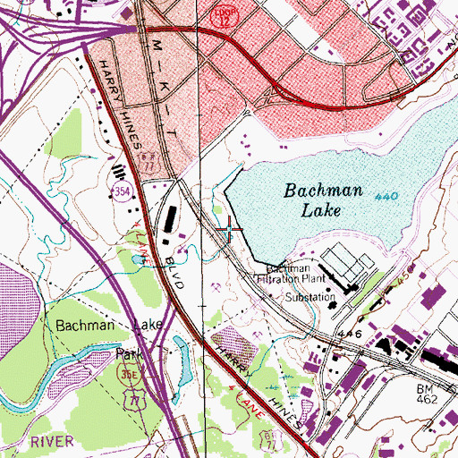Topographic Map of Bachman Lake Dam, TX