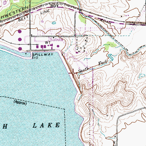 Topographic Map of North Lake Dam, TX