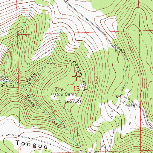 Topographic Map of Bench Trail, CO