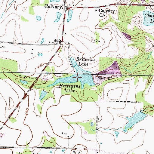 Topographic Map of Brittains Lake, TX