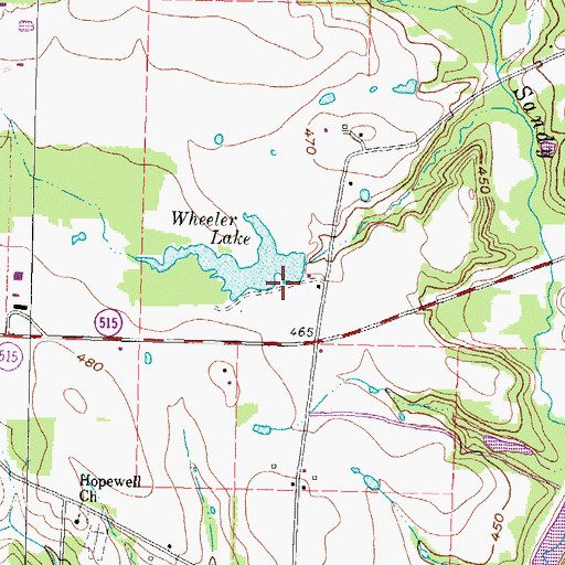 Topographic Map of Wheeler Lake Dam, TX