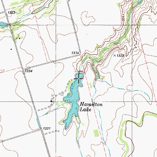 Topographic Map of Hamilton Lake Dam, TX