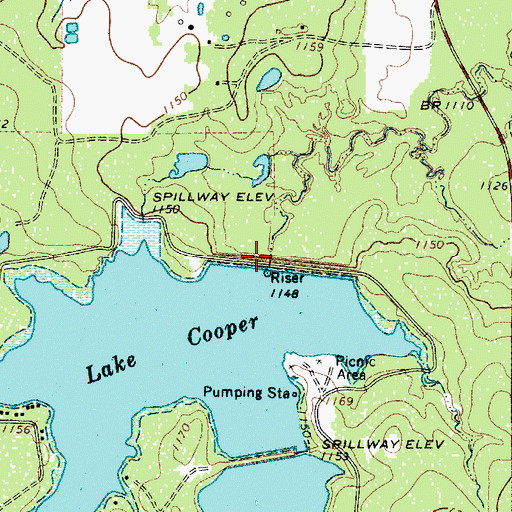 Topographic Map of Lake Cooper Reservoir, TX