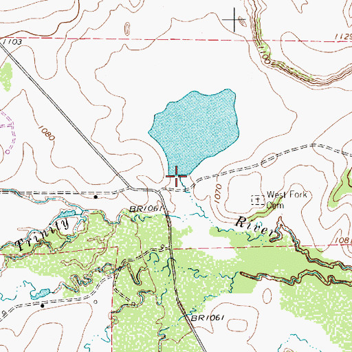 Topographic Map of Bridwell Lake Dam, TX